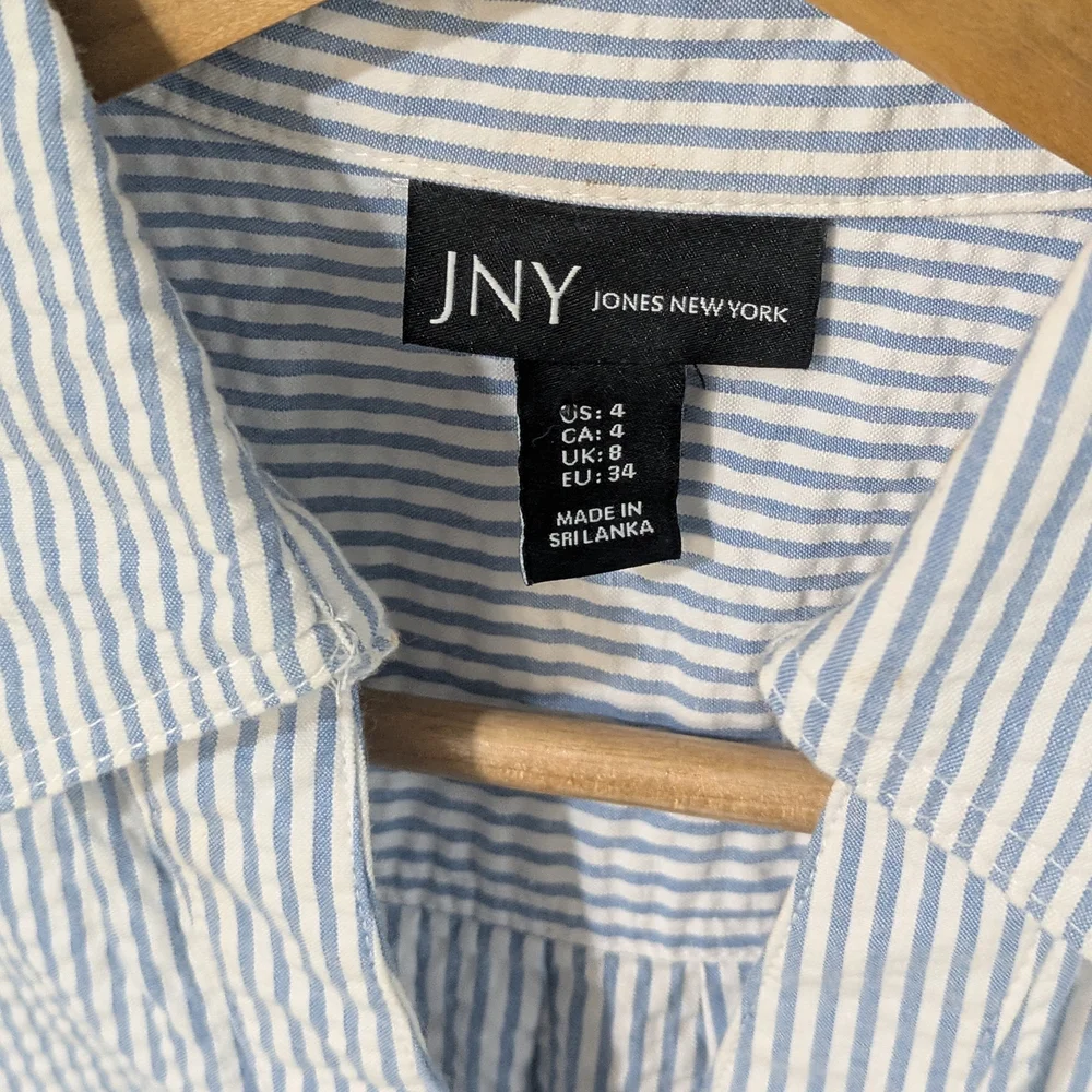 Jones New York Blue and White Striped Sleeveless Midi Shirt Dress with Tie Waist - Picture 2 of 5